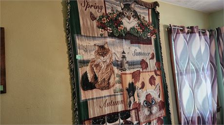Cat Throw Blanket. Will Need Removed From Wall Above Bed