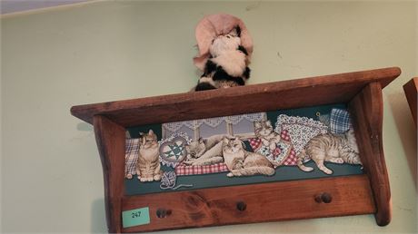 Wood Wall Cat Shelf With Cat Figure