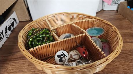 Wicker Tray With Various Collectable Items