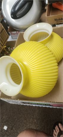 2 Vintage Yellow Lamp Shades