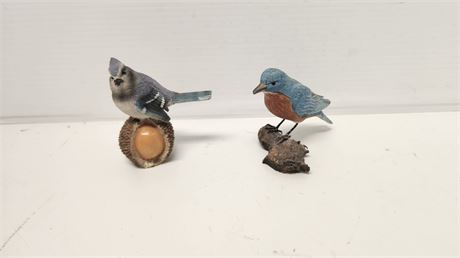 2 Blue Bird Statues