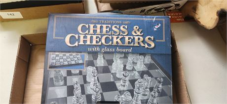 Traditions Chess & Checkers With Glass Board & Scale & Magnifying Glass