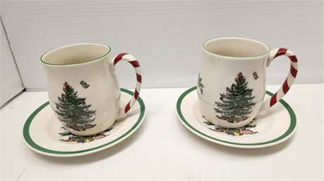 Hot Chocolate Cups & Dishes Christmas Tree Pattern