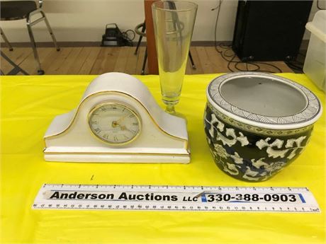 Clock, Vase & Camel Glass