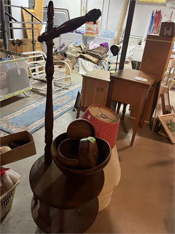 Vintage Side Tabe, Wood Bowls, Lamp Shades