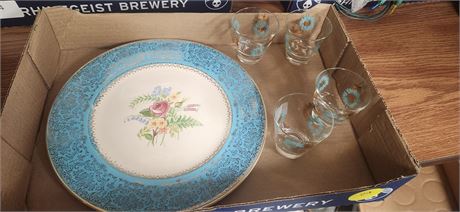 Imperial By Service Plates Salem China Co, 23 Karat Gold Plate & 4 Vintage Cups