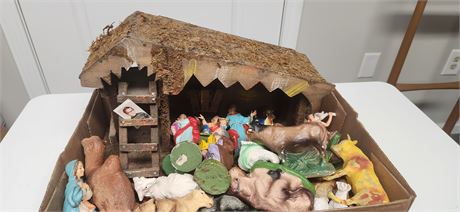 Vintage Christmas Manger & Pieces