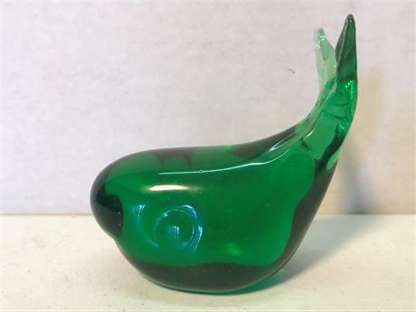 Green Glass Whale Paper Weight
