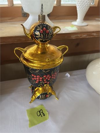 Rare, Hand Painted Russian Tea Pot Christmas Ornament