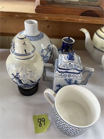 Collectible Tea Pots, Containers, Blue and White