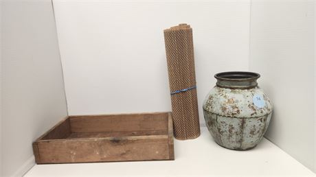 Bamboo Table Runner & Metal Pot & Wood Tray