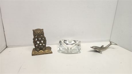 Metal Dolphin & Metal Owl & Crystal Decoration