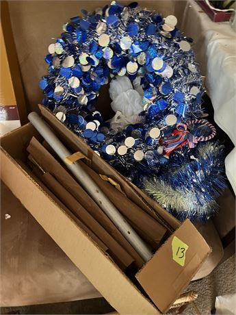 Christmas Decor Lot, Blue, Tinsel Tree