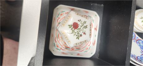 Mini Asian Collectable Plates & Trinket Boxes & display Shelf