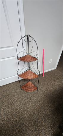Metal Corner Rack With Wicker Shelves
