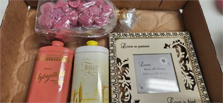 Avon Perfume Talc & Picture Frame & misc.