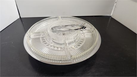 Serving Tray With Individual Small Glass Bowls. Tray Moves & Tongs
