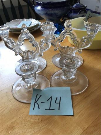 2 Clear Sets of Candleholders