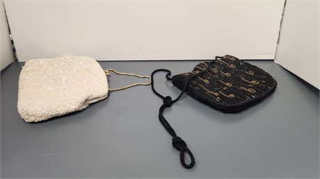 La Regale LTD. Black & Gold Beaded purse &Vintage White Purse