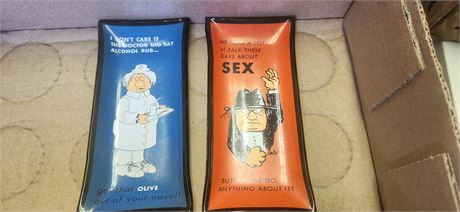 2 Vintage Naughty Glass Ashtray