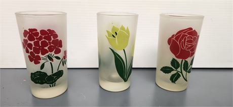 3 Flower Drinking Glasses