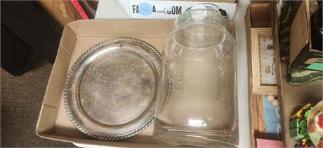 Glass Jar & Metal Serving Tray