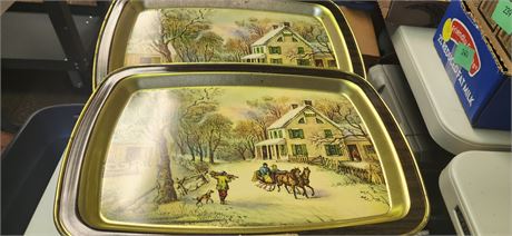 2 Metal Serving Trays