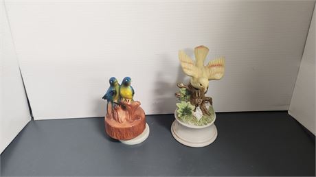 2 Bird Music Boxes, Blue Bird Has A Chipped Beak. NOT TESTED