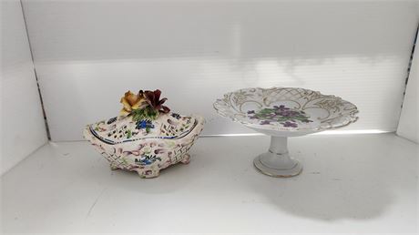 Pedestal Bowl & Vintage Container
