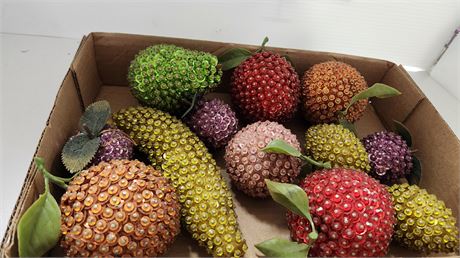 Vintage Sequined Beaded Push Pin Faux Fake Fruit