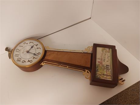 Vintage Sessions Banjo Clock With Mount Vernon Picture On Front.