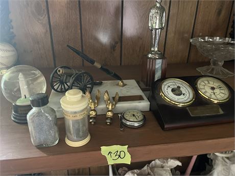 Collectibles, Volcanic Ash, BF Goodrich Barometer and Clock, Pocket Watch