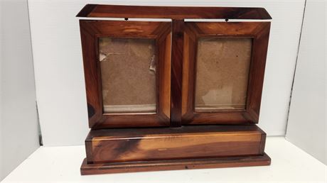 Wood Picture Display With Drawers. Damaged Drawer Handle. One Handle Needs Fixed