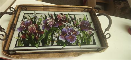 Pretty Glass Serving Tray & Holder