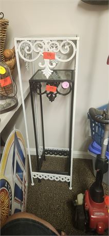 White Tall Metal Plant Stand With Glass Top