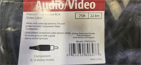 75 Ft  Audio/Video Premium Component RCA Video Cable. 22.8M