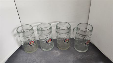 Paulaner Munchen 1 Liter Dimpled German Munich Beer Stein Glasses