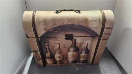 Wine Bottle Wood Storage Case. Corner Of Lid Needs Repaired
