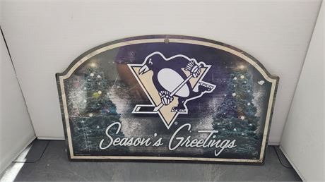 Wood  Picture Of Penguin Playing Hockey