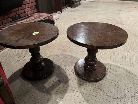 Vintage Dark Wood Round End Tables (2)