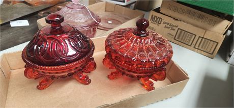 Red Glass Candy Dishes with lids