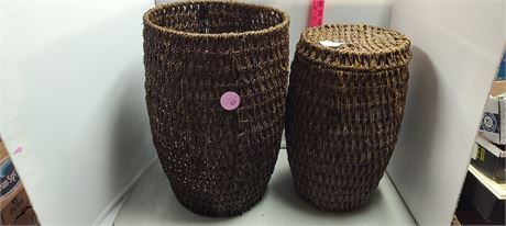 Set Of 2 Wicker & Metal Baskets