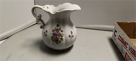 Fenton Painted By Lindy White Flower Pitcher