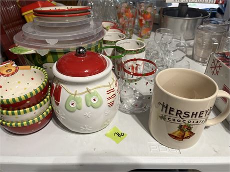 Holiday Dishes, Ceramic Bowls with Lids, Matching Glasses, Mugs