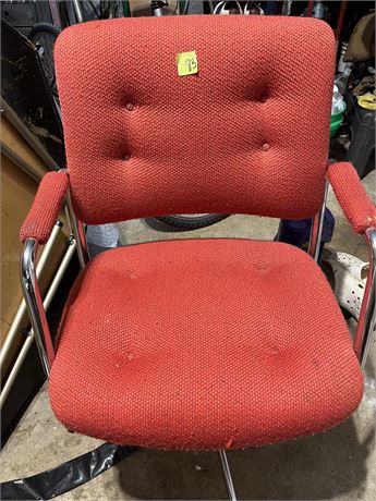 Vintage Nubby Orange Fabric and Chrome Swivel Chair