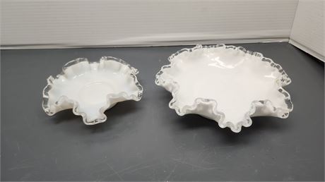 Fenton Sliver Crest Candy Dish &Unmarked Smaller Silver Crest Dish Maybe Fenton
