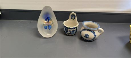 MA Hadley glassware and a paperweight