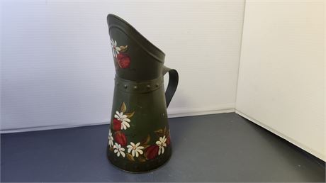 Vintage Metal Pitcher With Hand Painted Strawberries