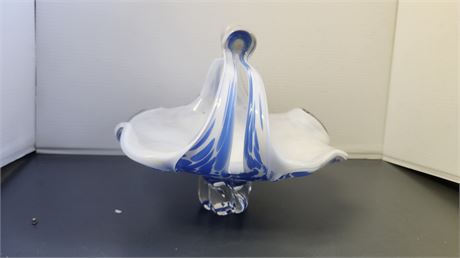 Blue & White Blown Glass Bowl