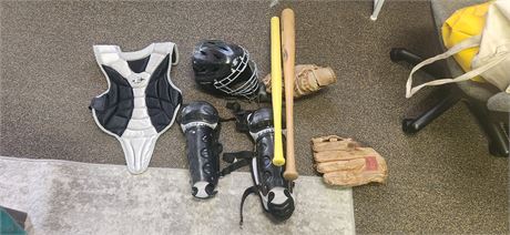 Baseball Catcher Equipment & Bats & 2 Gloves